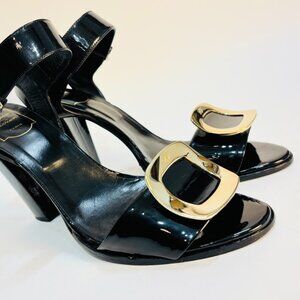 ROGER VIVIER Patent Leather High Heel Pumps US 10.5-11 UK 9 EU 41 Gold Buckle